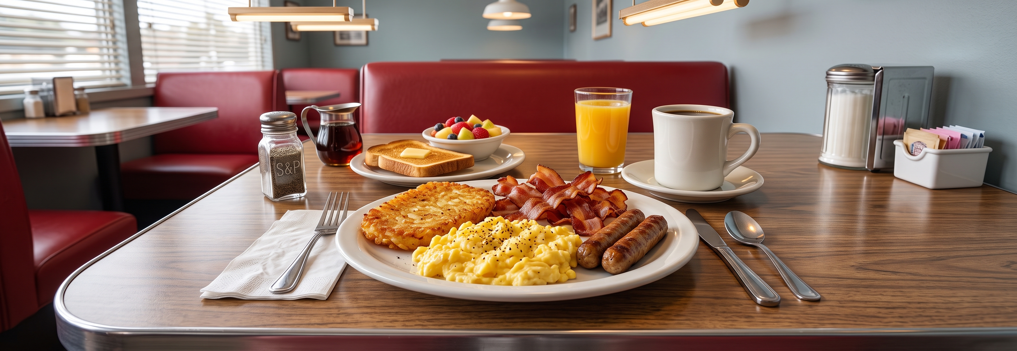 Typisches amerikanisches Frühstück (illustrative KI-Grafik)