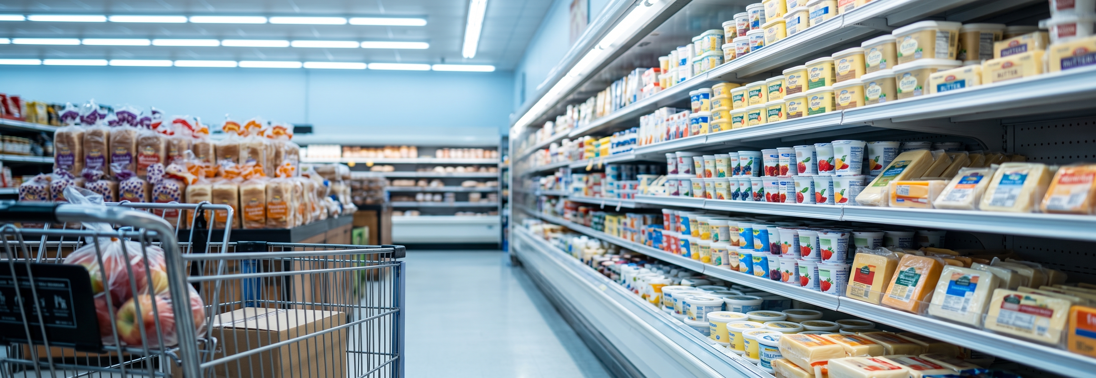 Vermisste deutsche Lebensmittel im US-Supermarkt (illustrative KI-Grafik)