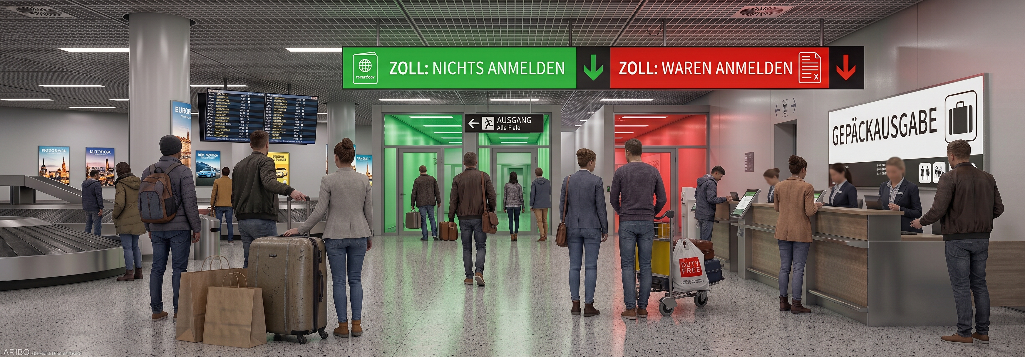 Zoll und Reisefreimengen (illustrative KI-Grafik)