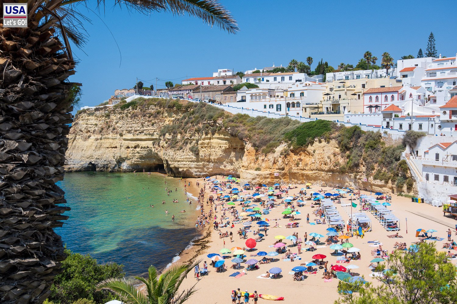 Carvoeiro mit Palme im Vordergrund