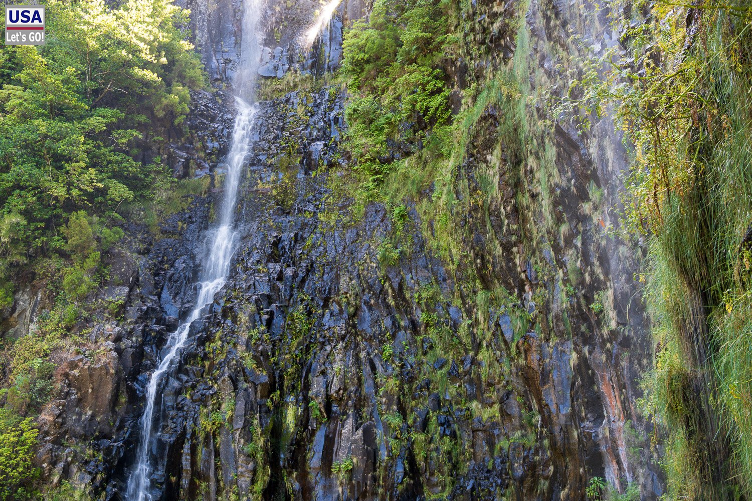 Wasserfall Risco an der bemoosten Felswand